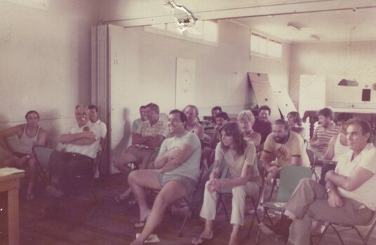 A group of railway workers in attendance at meeting in Wodonga.