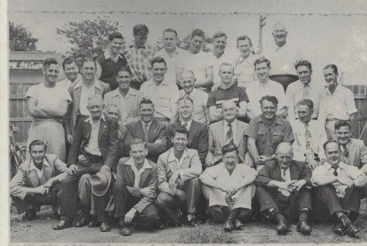 Group of railway men at send off for Jack Coughlan