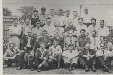 Group of railway men at send off for Jack Coughlan