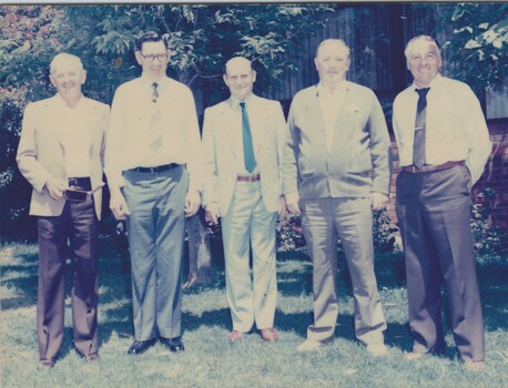 Five Victorian Railway men at Service Awards recognition function.