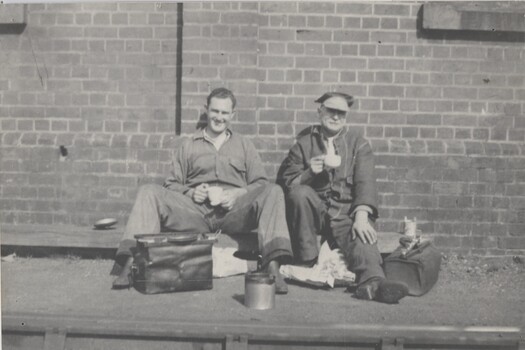 Fireman Jack Dawe and Driver George Lynch on a meal break