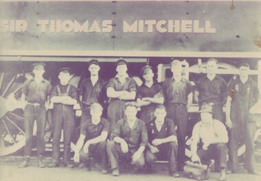 Cleaning Crew assembled in front of the 'Sir Thomas Mitchell" locomotive.