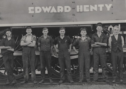 Cleaning Crew for the 'Edward Henty" Locomotive S302. Locomotive in background