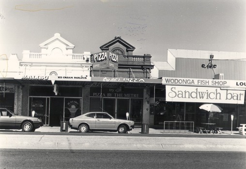 Malibu Ice Cream Parlour, Crystal's Pizza and Wodonga Fish Shop in High Street, Wodonga.