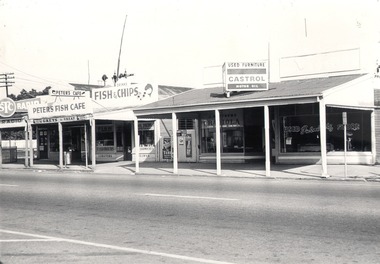  Shops in High Street West - Vee Jay Radio, Peter’s Fish Café, Jim Matthews Store