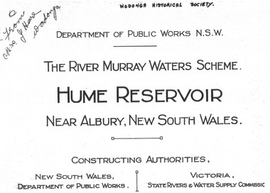 Hume Reservoir Australia Album - Title Page including publishing details