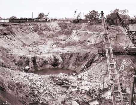 View of South Wing Wall Foundations from Top of Tail Tower Pillar, August 1927