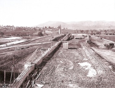 Looking down on the earth embankment and core wall.