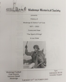 Image of jockey on inside of booklet to advertise presentation of booklet to public