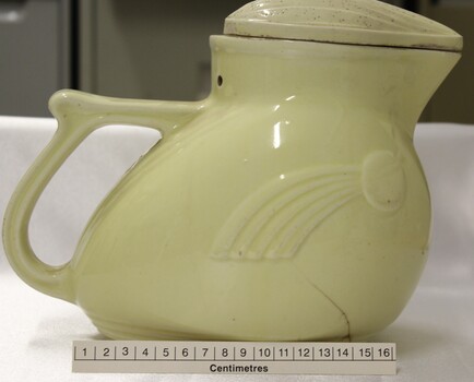 Side view of electric jug including scale in centimetres