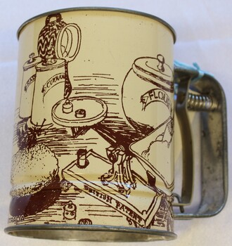 Flour Sifter made by KANDE Australia side view 2 including flour canister and currants