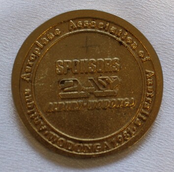 Reverse of the medallion acknowledging the sponsor of the annual Wodonga air show