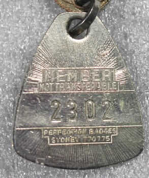 Reverse of  S.S & A Club showing member number and makers mark