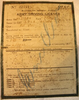 Australian Imperial Force - Army Driving Licence