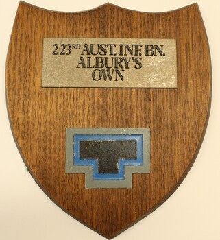 Wooden Plaque 2/23rd Battallion - Albury's Own including Australian military Tobruk colour patch.
