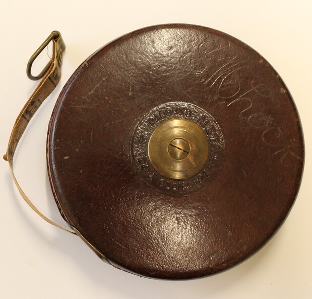 Wired-linen tape measure sample, British, 1928