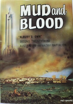 Front cover featuring a view of Tobruk Harbour with the Albury War Memorial Monument superimposed in the background.