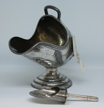 Coal scuttle Sugar Bowl and scoop -  front view