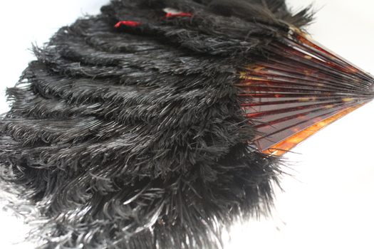 Ostrich feather fan with faux tortoise shell vanes