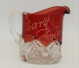 Ruby Glass and crystal jug inscribed with "Mary"