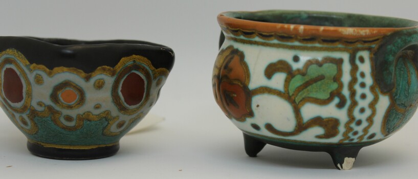 Ceramic cup on left and bowl on right.