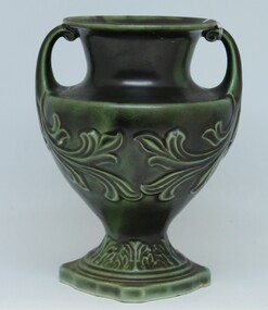 Dark Green Glazed Victorian Mantle Vase with leaf design
