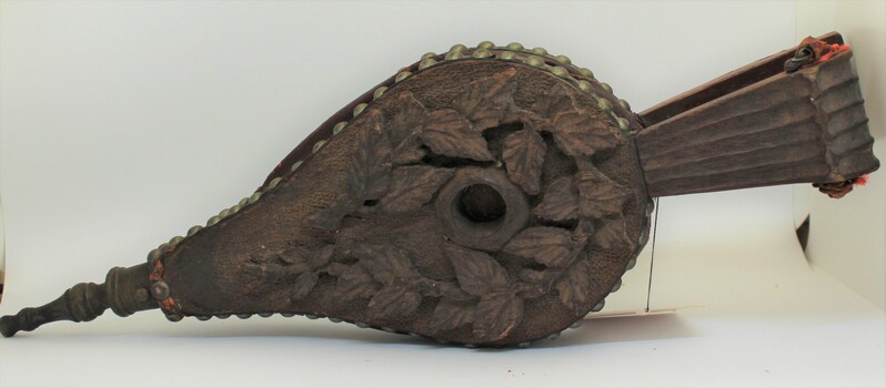 Hand carved Wooden Bellows reverse side showing air vent