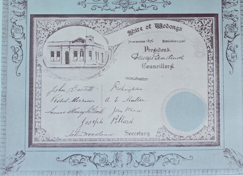 Facsimile of message from the Shire of Wodonga.