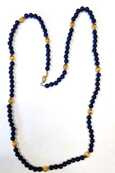 Blue and gold bead necklace