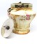 Biscuit barrel with lid removed and resting at front,