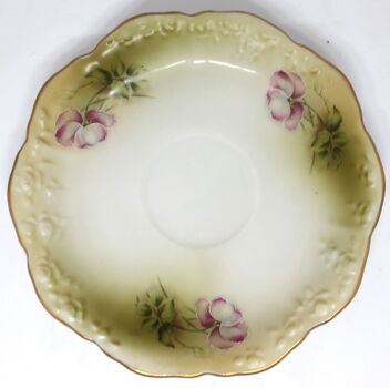 Saucer with gold edging, hand painted floral design and embossed floral