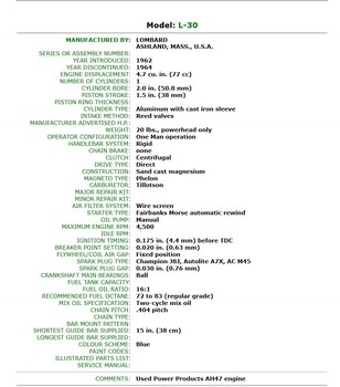 A detailed explanation of the Lombard L-30 Chainsaw specifications