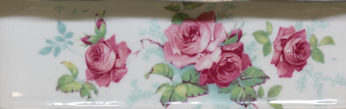 Close up view of design on side of dish