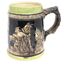 A Japanese styled beer mug with green trim at base and lip.