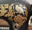 Pheasant pattern in silver and gold on front of machine