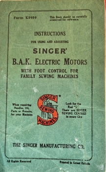 Singer Sewing Machine B.A.K Electric Motors Instructions