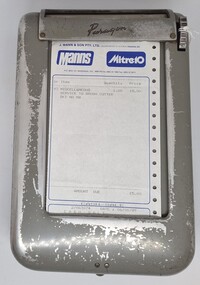 Business docket dispenser including a docket for Mann's Mitre 10