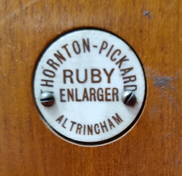 Thornton-Pickard Ruby Enlarger Brand on side of enlarger.