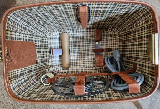Bolex Paillard M 8 Projector case with film spool and power cord.