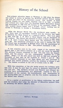 Back cover outlining the history of Wodonga High School
