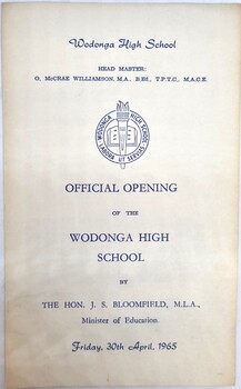 Official opening Program cover including dates and dignitaries