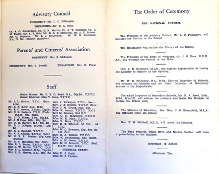 Program Centre pages listing members of the Advisory Council and  Staff