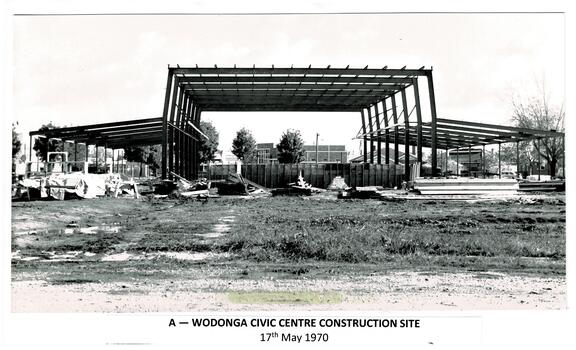 Wodonga Civic Centre frame work takes shape in May 1970