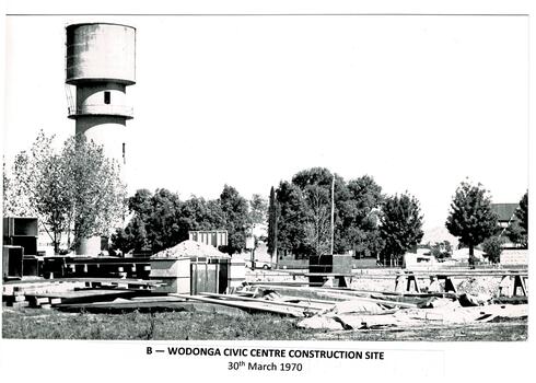Civic Centre under construction in March 1970 with water tower in background