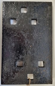 A heavy metal fish line plate used to connect pieces of rail track - top view
