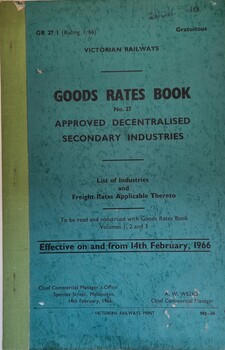 Goods Rates Book for Approved Decentralised Secondary Industries