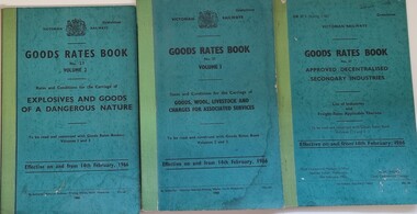 Covers of 3 categories of  Goods Rates Books from Victorian Railways 1966