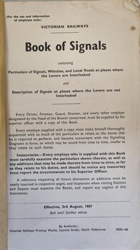 Introductory page of book outlining requirements for its use by railway employees.