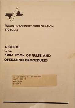 Cover of Guide to the 1994 Book of Rules with Public Transport Corporation logo