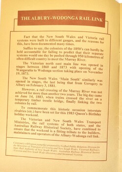 Introduction outlining early history of the Albury- Wodonga rail link.